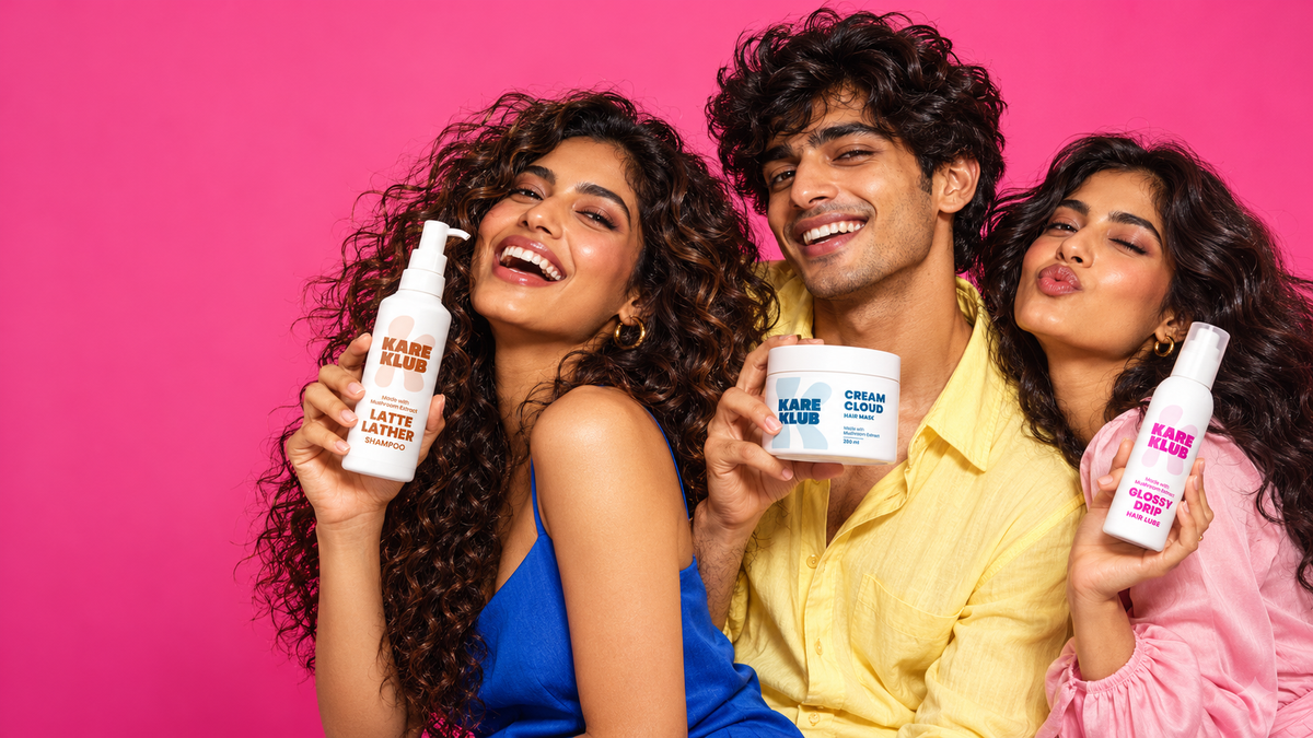 KareKlub campaign with adult models and haircare trio
